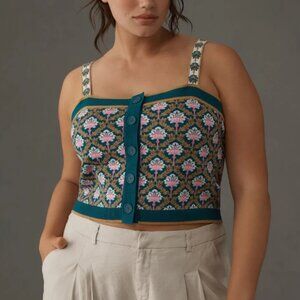 anthropologie x maeve // NWT Ornate Pattern Teal Square Neck Knit Sweater Top XL